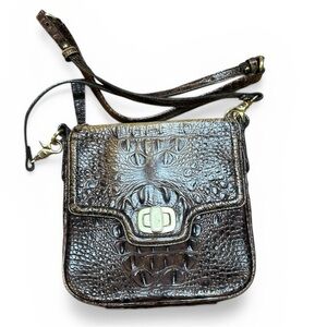 Brahmin brown turn lock closure crossbody croc embossed bag